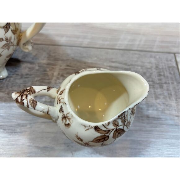 Brown Toile Collection Fine Porcelain Teapot Sugar Bowl and Creamer 3pc - Picture 12 of 14
